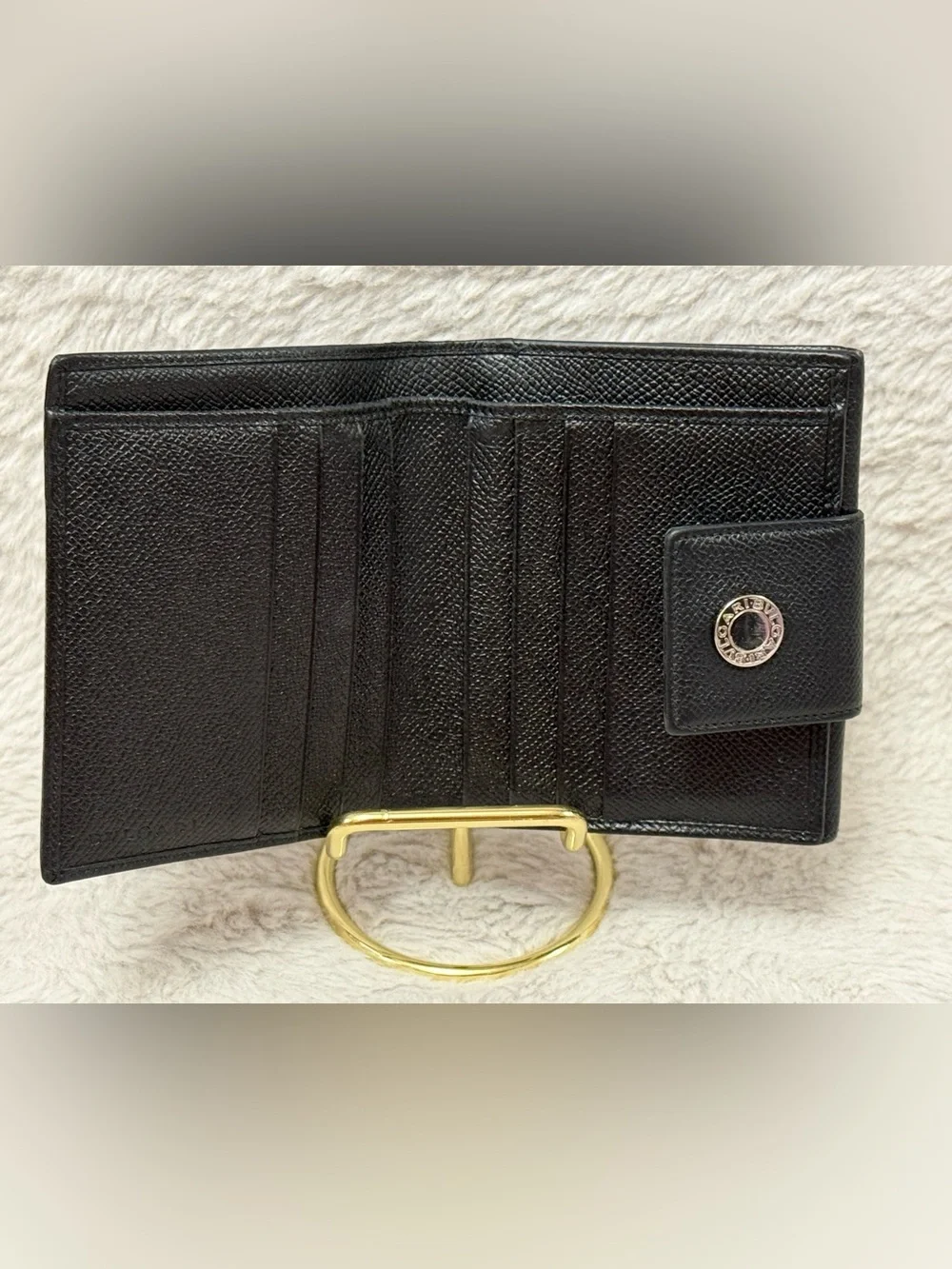 Bvlgari Black Leather Wallet with Silver-Tone Accent